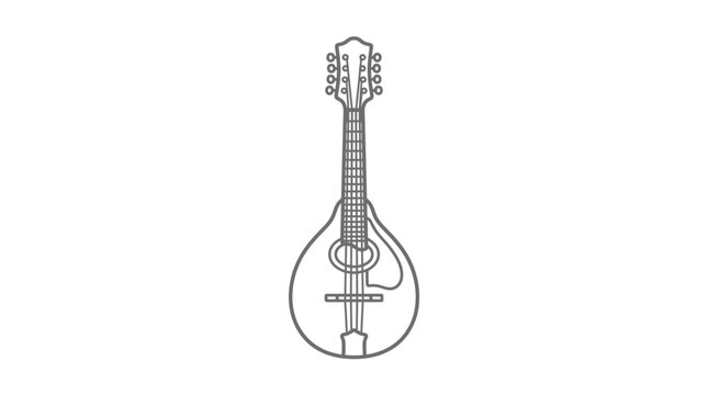 Mandolin folk string instrument line art illustration.