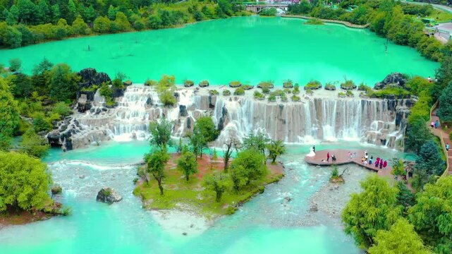 Aerial View of Waterfalls in Blue Moon Valley Lijiang Yunnan China