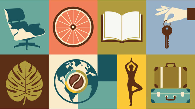 Lifestyle and Travel Elements Set with Retro Geometric Vector Illustration