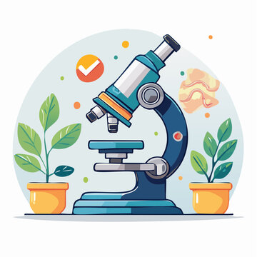 Microscope and Plants Illustration