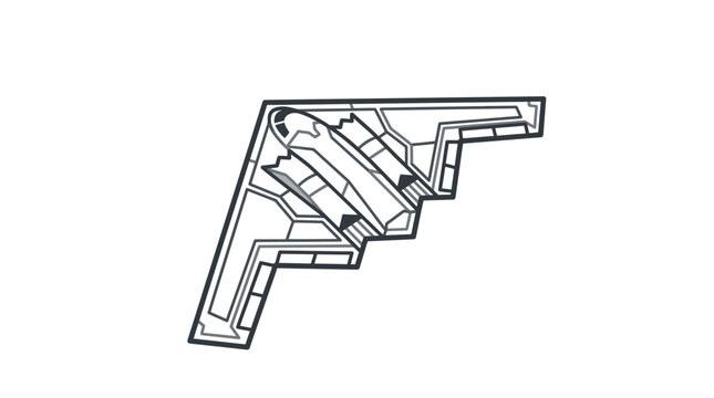 Tactical stealth bomber plane technical line illustration.