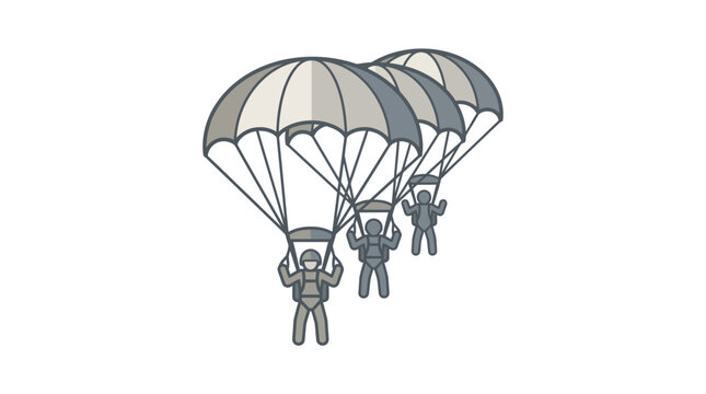Three paratroopers descending under open parachutes