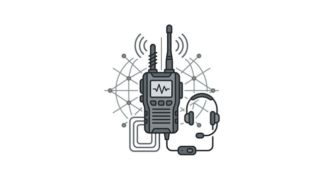 Military radio transceiver with tactical headset and signal.