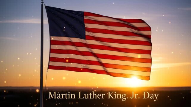 American flag waving at sunset for martin luther king jr. day celebration 4K Ai HD high quality video.