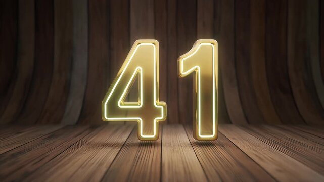  Elegant golden Realistic set of neon retro number 41 for decoration and covering on the wooden