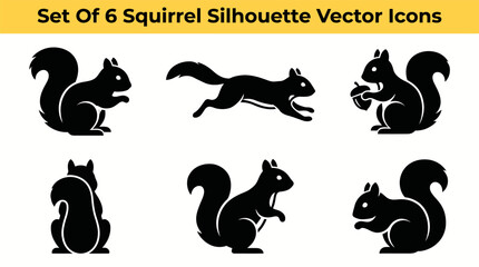 Collection of diverse squirrel silhouette vector icons in various dynamic poses © Tulippp