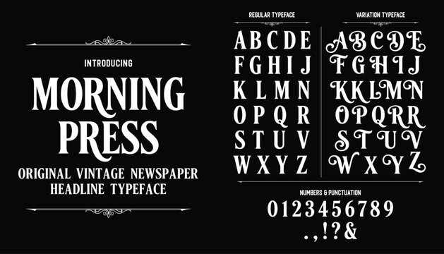 Morning Press Vintage newspaper headline typeface with classic ornamental serif letters for retro branding