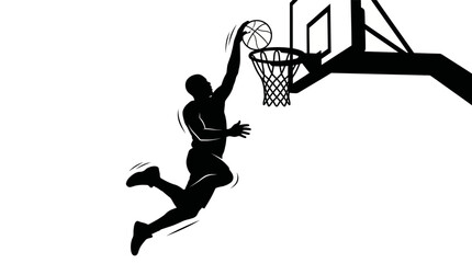 Athletic basketball player performing powerful slam dunk silhouette © Tulippp