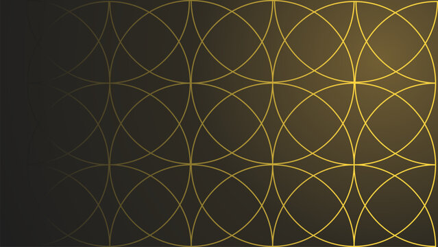 Elegant black background featuring an interconnected golden geometric circle pattern with a luxurious modern appearance. Perfect for premium branding, invitations, certificates