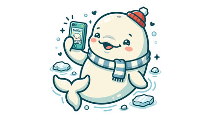 Fototapeta premium Cute Beluga Whale Taking Selfie in Winter