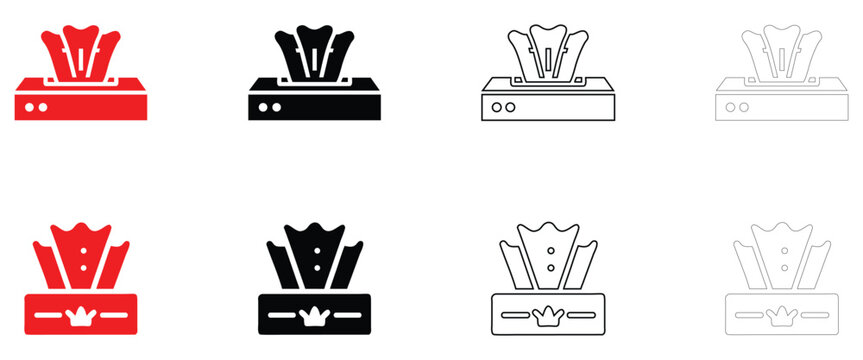 Tissue box icon vector, facial tissue box symbol vector, silhouette and line art illustration