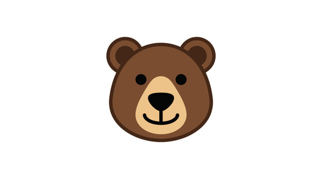 Cute cartoon bear face icon, simple and friendly illustration, isolated on white.