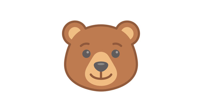 Cute cartoon bear face, simple illustration, isolated on white background.