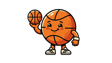 Cute Cartoon Basketball Character Holding a Smaller Ball, White Background © Diyah