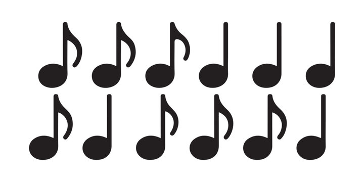 Musical notes set eighth notes collection black isolated on white background symbols.