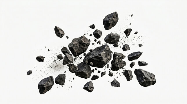 Dark Flying Rocks Isolated on Transparent Background for Visual Effects