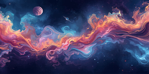 Abstract Fiery Space Nebula Background with Glowing Galaxy Stars Cosmic Smoke Clouds and Vibrant Fantasy Light in a Deep Night Sky Universe Texture © HMRabiul