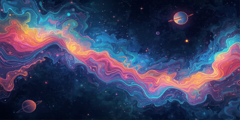 Abstract Fractal Space Nebula Galaxy with Fiery Cosmic Clouds Glowing Stars and Supernova Light in Deep Fantasy Universe Background Texture © HMRabiul