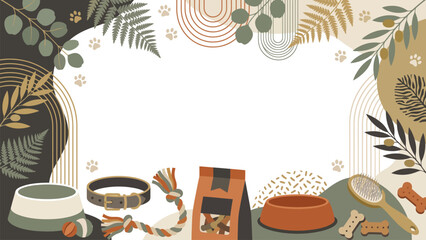 Decorative pet feeding scene with bowls and accessories. © Kyle