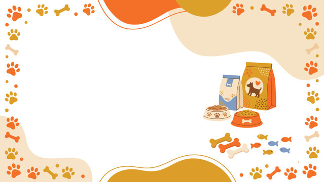 Cute pet food and pawprint border illustration for pet-themed designs.