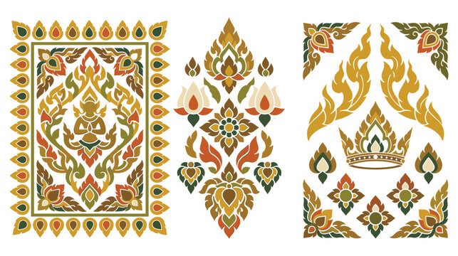 Traditional thai pattern design elements and ornaments for decorative border and framing.