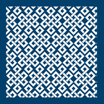 Blue and white geometric eternal knot pattern