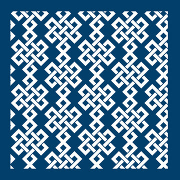 Blue and White Eternal Knot Geometric Seamless Pattern