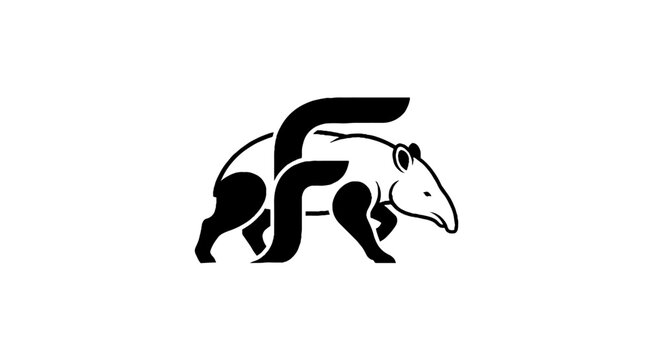Black and white anteater logo design with letter F.