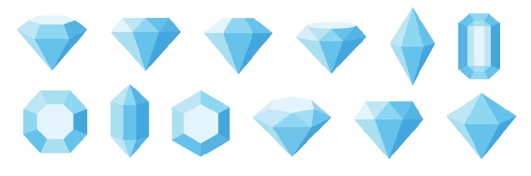 Set of diamonds line in a flat icons style. Abstract black diamond collection icons. Gemstone icons in a linear minimal style. Vector icon logo design diamonds.