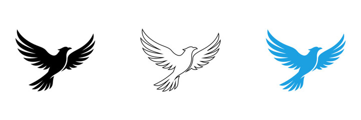 Fototapeta premium Three stylized birds flying in different colors isolated on transparent background, Vector