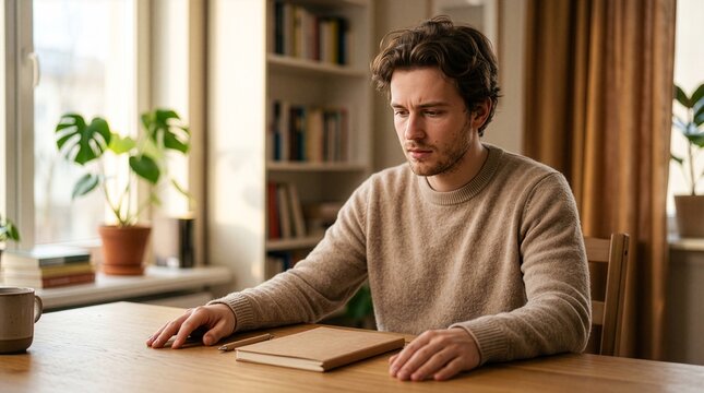 A man with a slightly puzzled expression, quietly contemplating daily worries. Lifestyle concept.