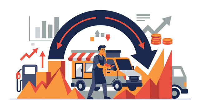 Inflation and Rising Costs Impacting Small Food Truck Business Illustration. EPS Editable