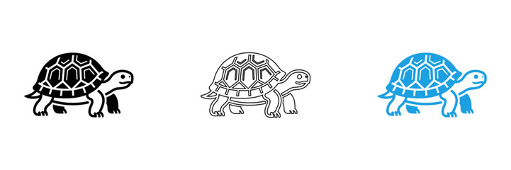 Obraz premium Three cartoon turtles in a row isolated on transparent background, Vector