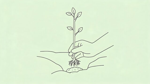 Hand planting a young plant