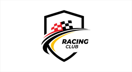 Racing Club Emblem with Checkered Flag and Swoosh. © Firza