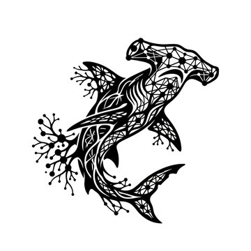 Hammerhead Shark Abstract Design with Geometric Patterns and Organic Elements.