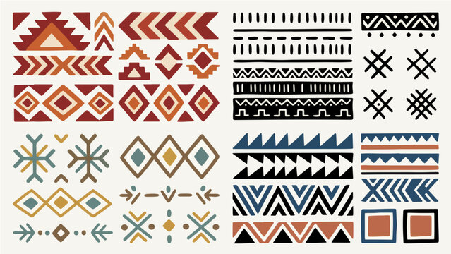 Tribal Aztec Border Pattern Collection Ethnic Geometric Elements Vector Set
