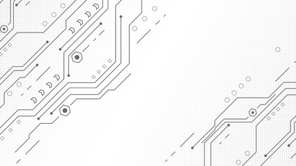 Obraz premium Abstract grey technology background with vector circuit board lines on white grid