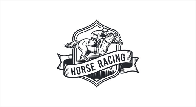 Vintage Horse Racing Emblem with Jockey and Horse.