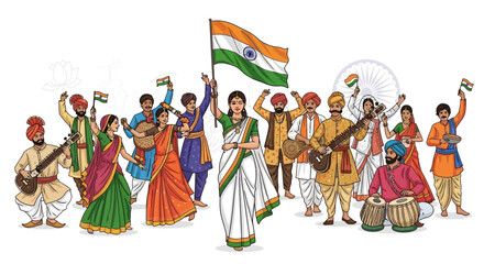 Obraz premium Indian people celebrating with flag 1.