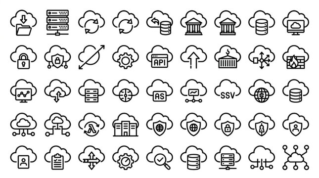 Cloud Computing Icons Set Technology Data Storage Network Security.