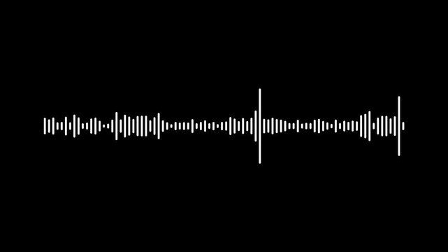 white Audio waveform visualizer animation black screen 4k video, Sound wave audio spectrum black background. Sound line audio wave visualization voice record animation