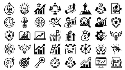 Fototapeta premium Collection of Business and Finance Icons Representing Growth and Success.