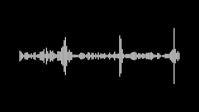 white Audio waveform visualizer animation black screen 4k video, Sound wave audio spectrum black background. Sound line audio wave visualization voice record animation