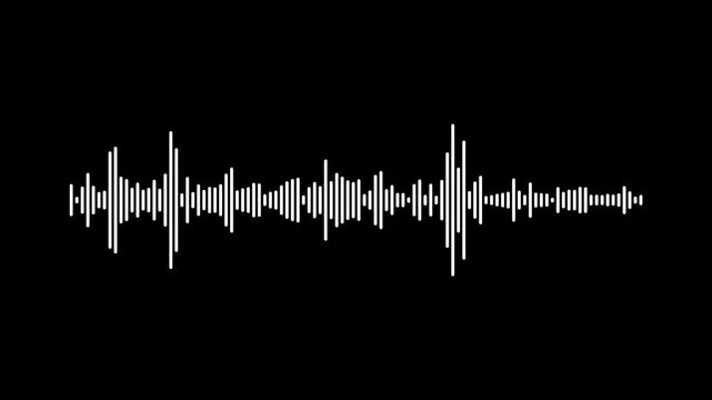 white Audio waveform visualizer animation black screen 4k video, Sound wave audio spectrum black background. Sound line audio wave visualization voice record animation