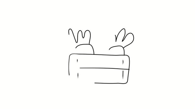 Growing carrots in boxes, harvest. Contour drawing, silhouett animation. Continuous line. Isolated on white. Video 4k object illustration self-drawing. Object construction. Minimalist continuous line 