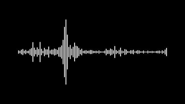 white Audio waveform visualizer animation black screen 4k video, Sound wave audio spectrum black background. Sound line audio wave visualization voice record animation