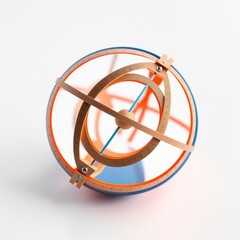 Fototapeta premium Intricate armillary sphere. Peach, blue tones dominate design. Delicate rings intersect, creating celestial model. Minimalist aesthetic.