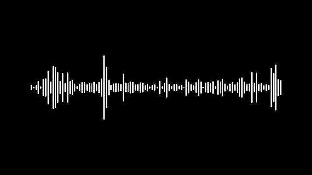 abstract white audio wave motion equalizer on black background. Audio visualiser- White audio waveform spectrum animation. Audio waveform spectrum visualizer animation, Soundtrack wave equalizer