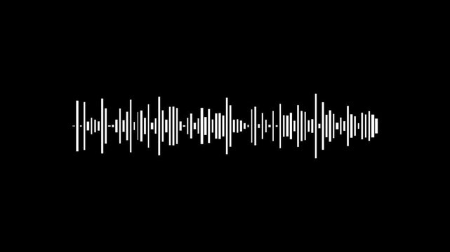 White animated audio waveform visualizer with dynamic sound spectrum motion. Perfect for overlays, transitions, broadcast graphics, music content, and video editing projects, alpha channel